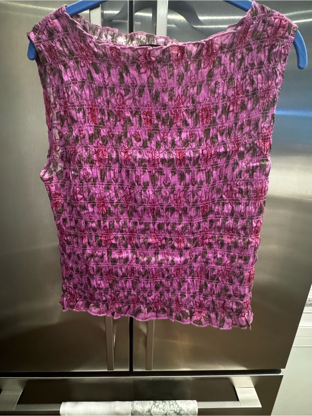 J. Crew Pink Floral Smocked Top